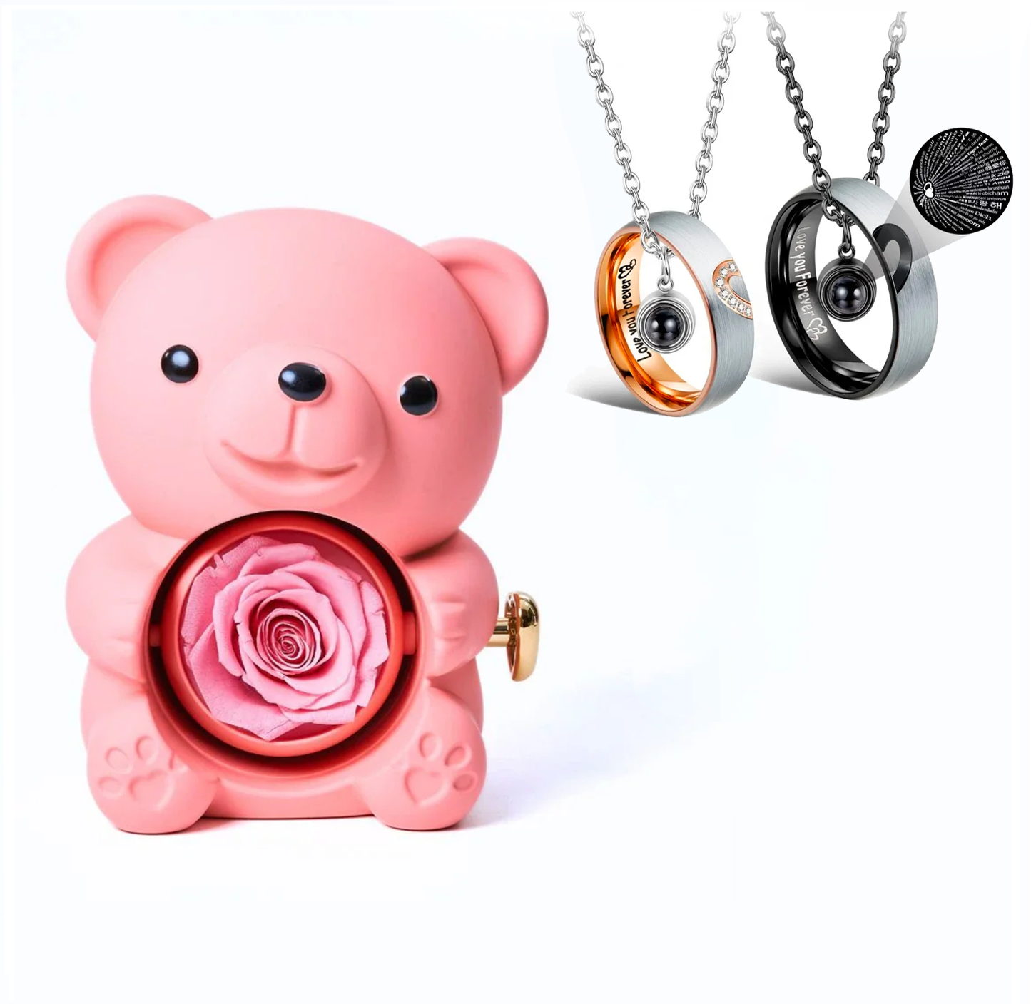 ETERNAL ROSE BEAR | Love ring necklace