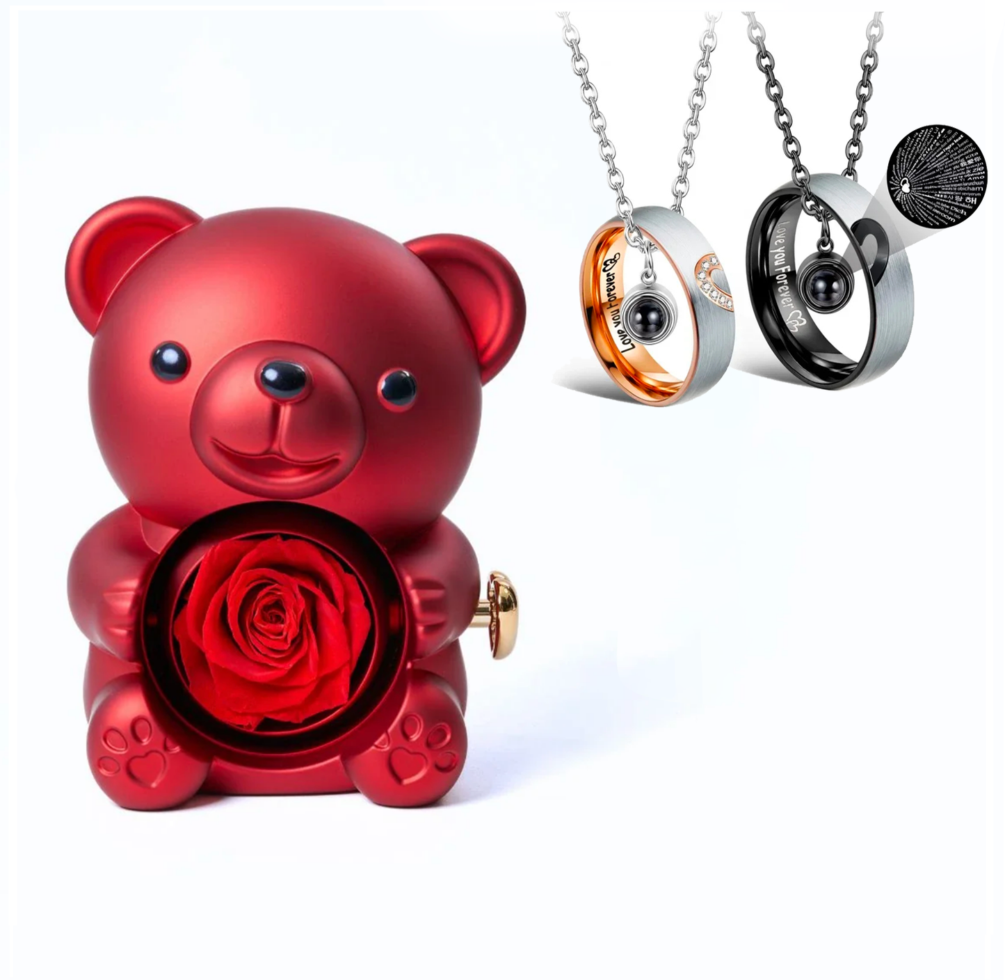 ETERNAL ROSE BEAR | Love ring necklace